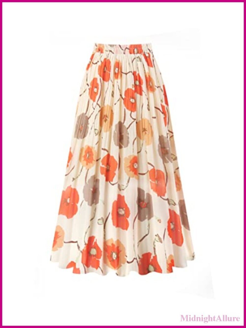 Chiffon Elastic Waist Pleated A-Line Midi Skirt